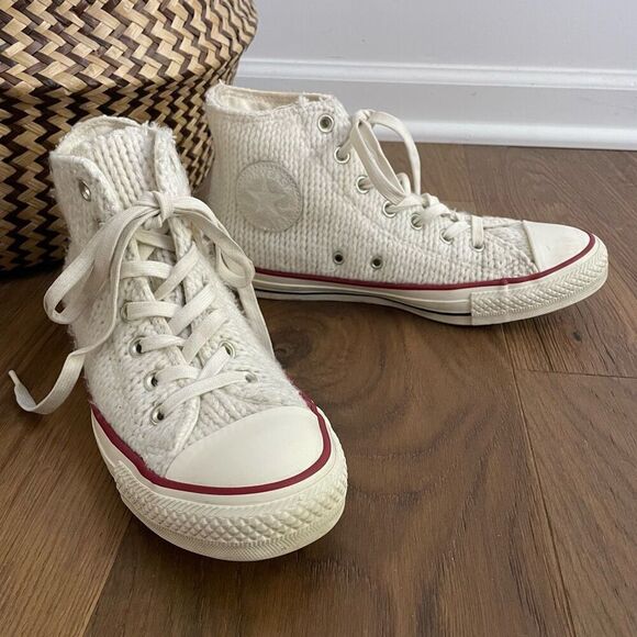 Converse Chuck Taylor All Star Winter Sweater Knit Hi Top Sneaker Ivory 8 - Picture 1 of 11